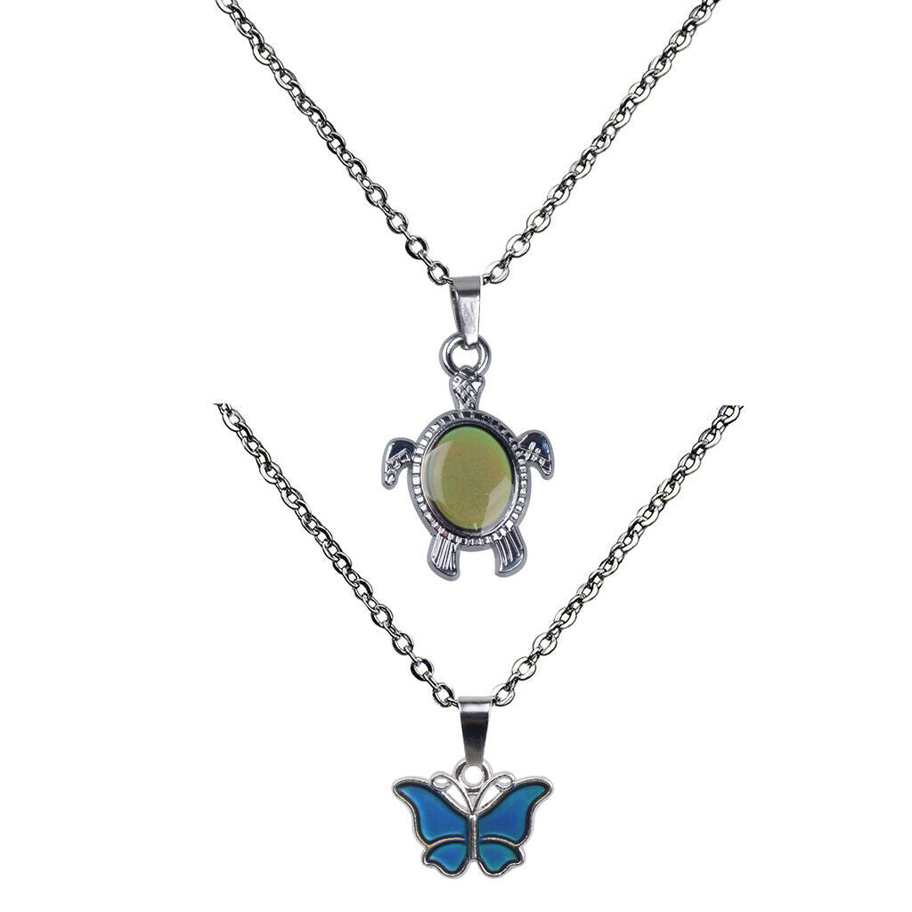 2 Pieces Mini Butterfly Turtle Pendant Color Change Emotion Mood Necklace