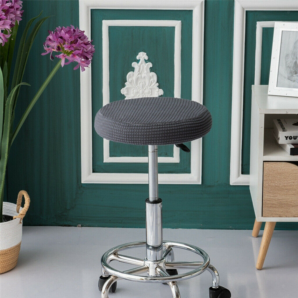 4X Stretchy Round Bar Stool Cover Chair Seat Cushion Fits 30-38cm Deep Grey
