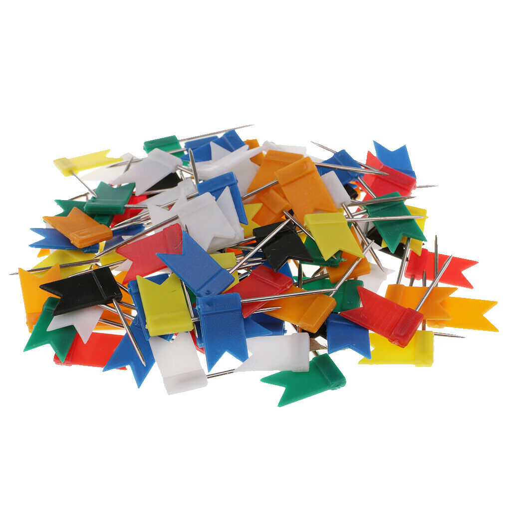 100 Pieces Map Flag Push Pins Tacks Thumbtack for World Map Office Supplies