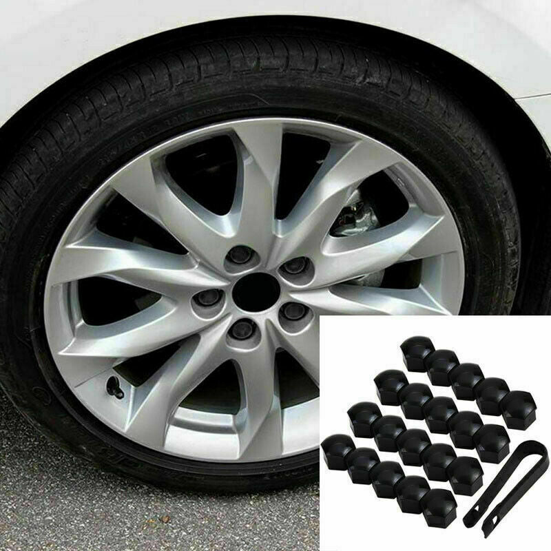 20x 19mm Wheel Lug Nut Bolt Center Cover Black Caps Tools Fit For Universal Car