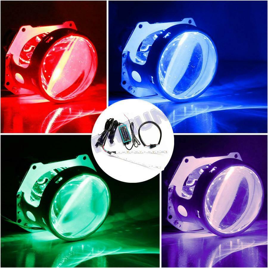 2x RGB LED Car Devil Eye Lamp Headlight Projector Retrofit App Control 20 CM 35W