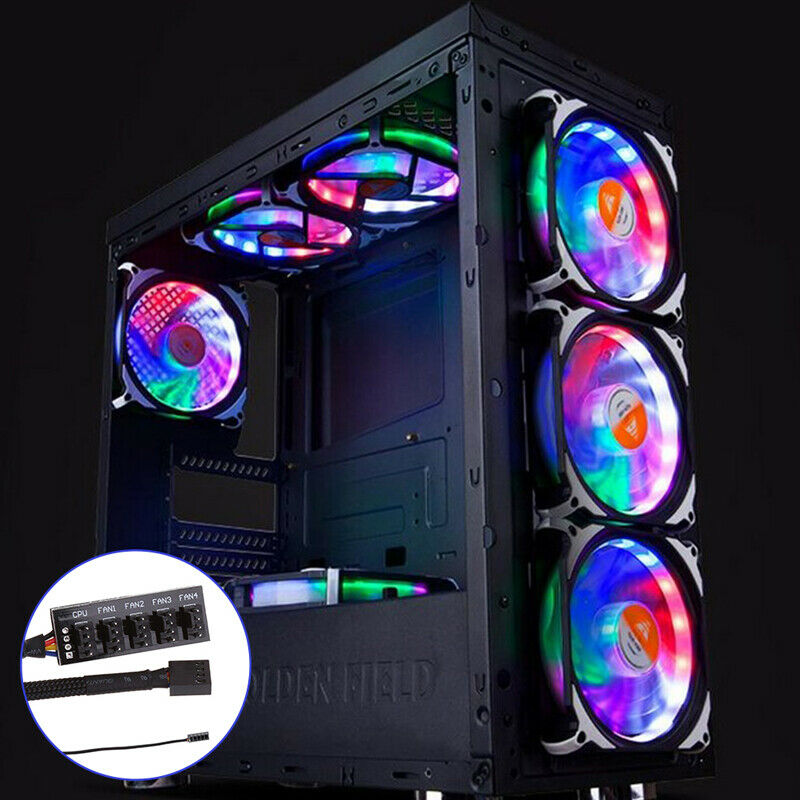 5-Port PC 4-Pin PC PWM CPU Cooling Fan Splitter Hub Adapter Braided Cab.l8