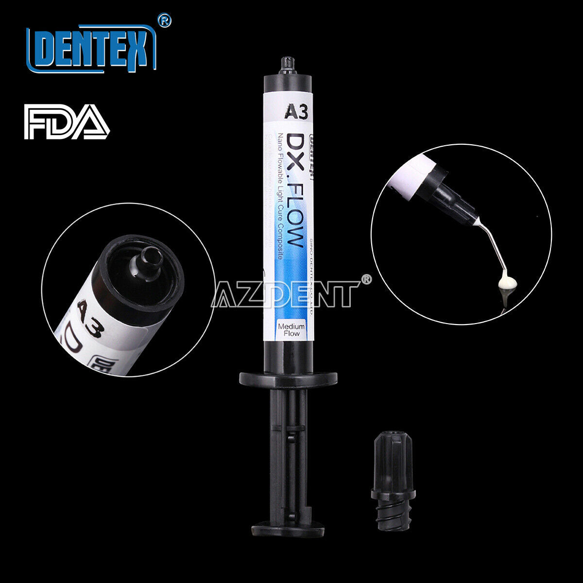5pcs Dental Flowable Medium Flow Light Cure Composite A3 Shade DENTEX DX.FLOW