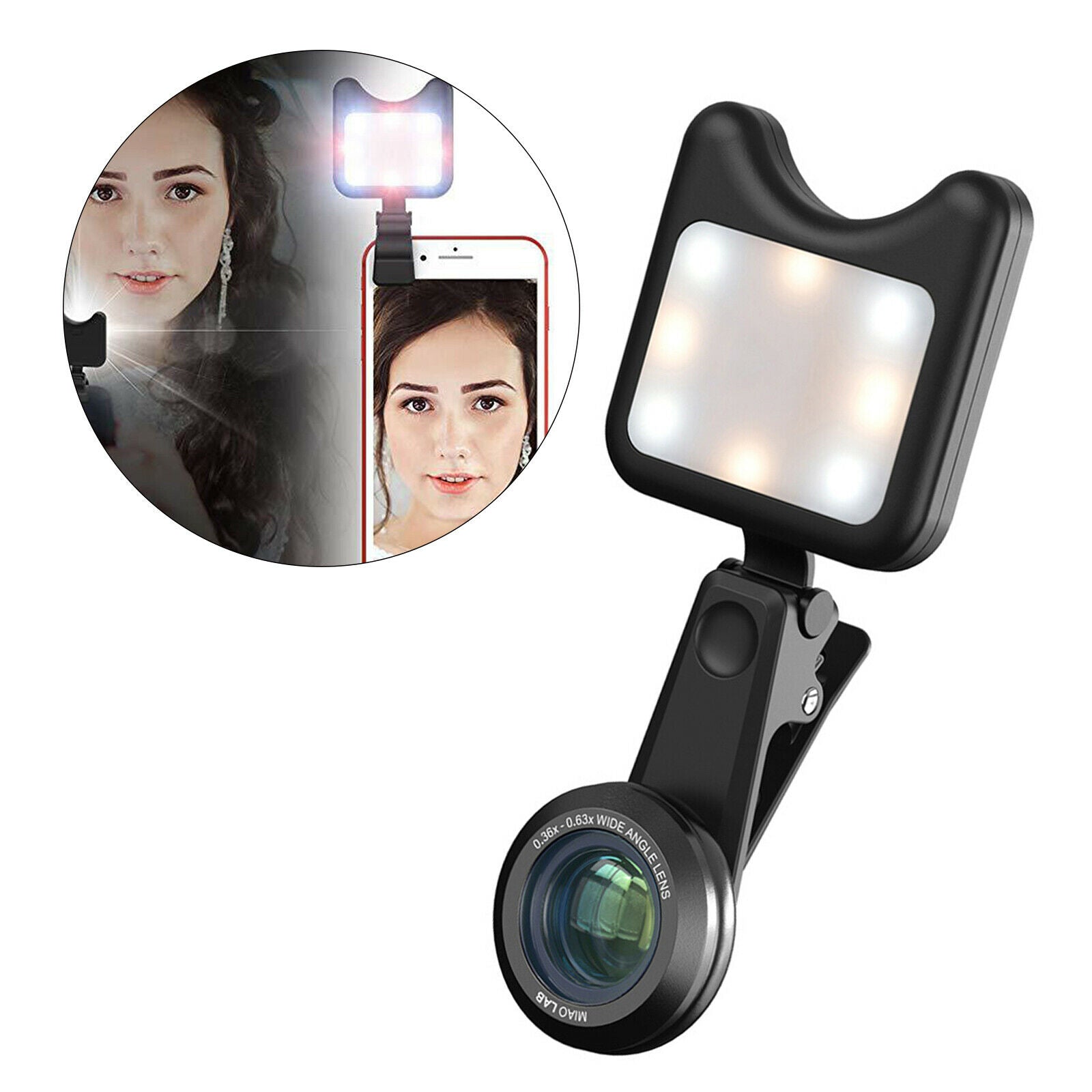 Fill-in Light w/ 0.36x Wide Angle Lens for Phone Android Laptop Selfie Vlog