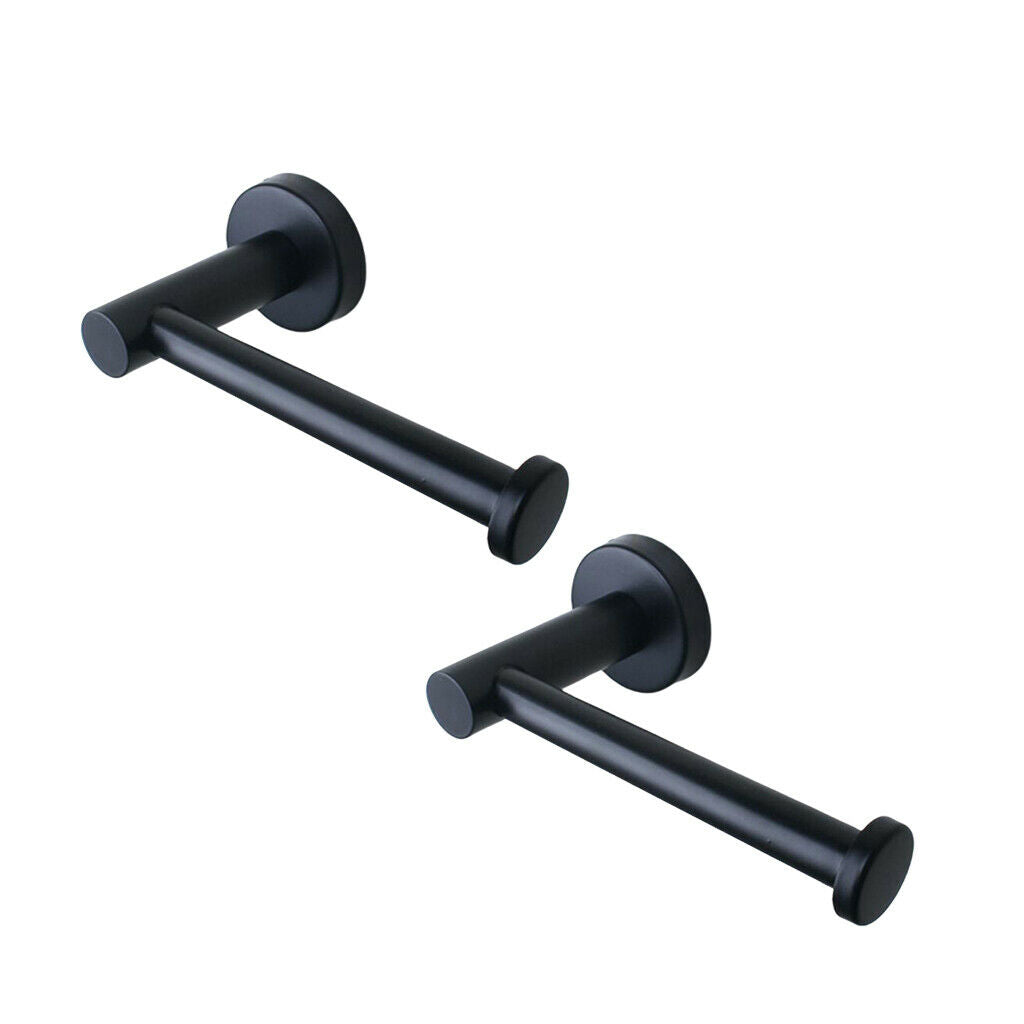 2xToilet Paper Holder Stainless Steel Round Wall Mounted  Punching_Black