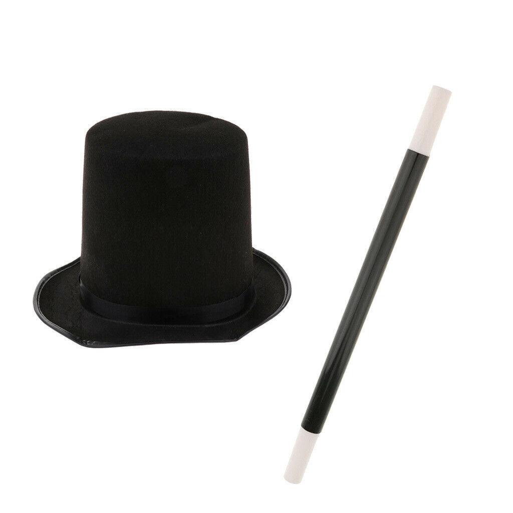 Men Women Top Hat Black Magician Hat  Wand Fancy Dress Performing  Prop