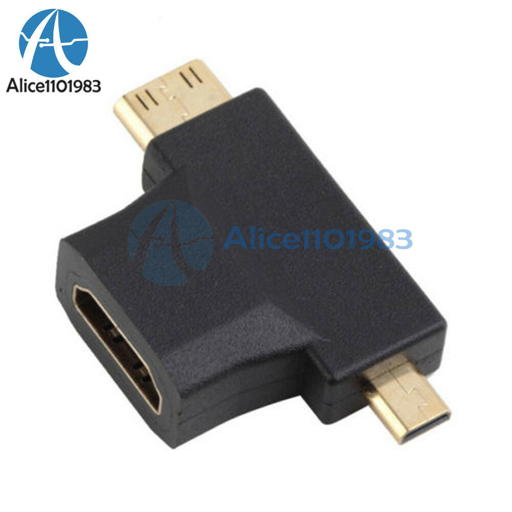 2PCS 3 in 1 HDMI Female to Mini HDMI Male + Micro HDMI Male Connector Adapter