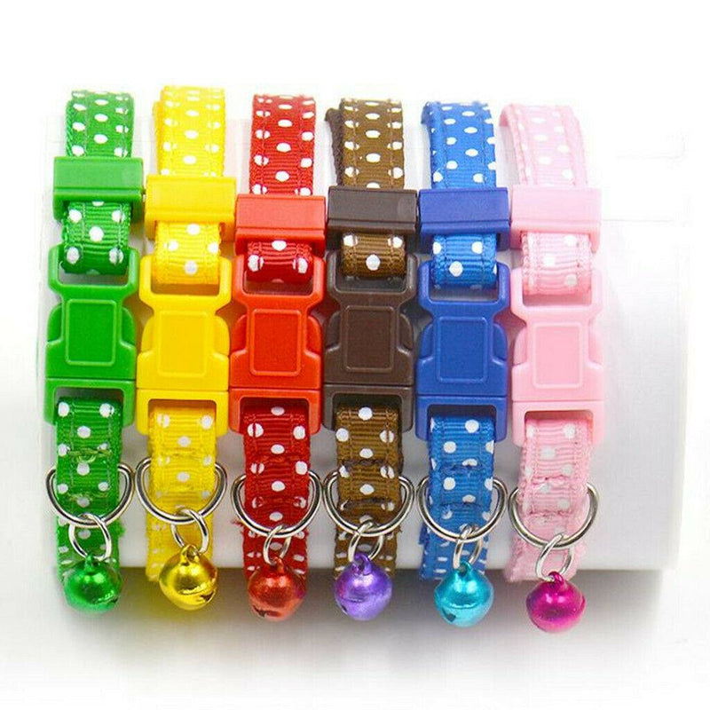 Adjustable Dog Kitten Cat Safety Collar Neck Buckle Strap w/ Bell yellow