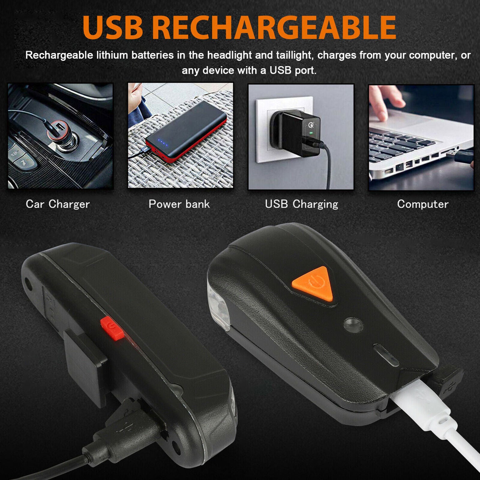 Bike Light Set Bicycle LED Headlight Taillight Front/Rear Lamp USB Rechargeable