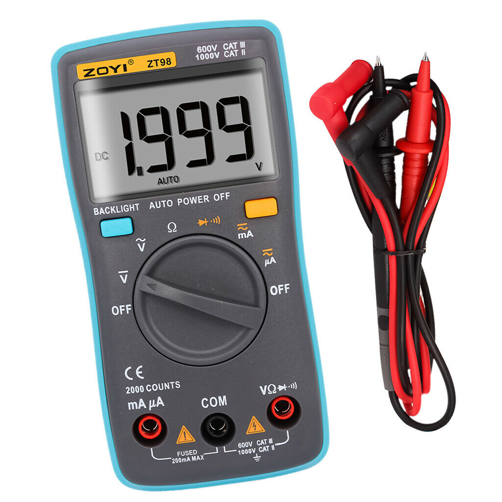 Auto-ranging Digital Multimeter 2000 Counts LCD Backlight AC/DC Ammeter Ohm