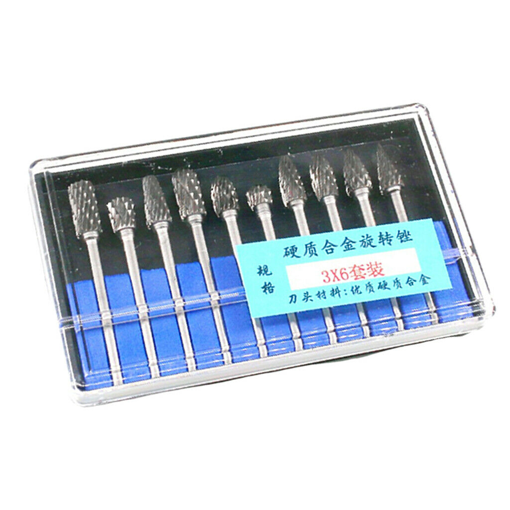 10 Packs 3x6mm Carbide Rotary Die Grinder Burr Drilling Carving Tool Set