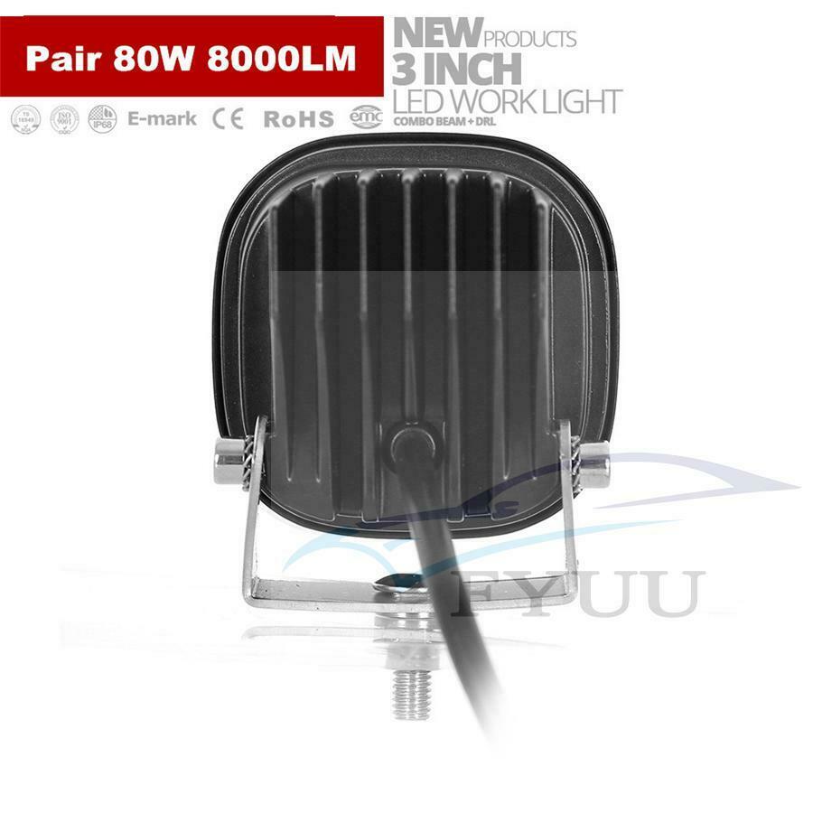 2pc 3.1" 80W 8000LM LED Work Light Bar Combo Off Road Driving Fog Lamp Bright