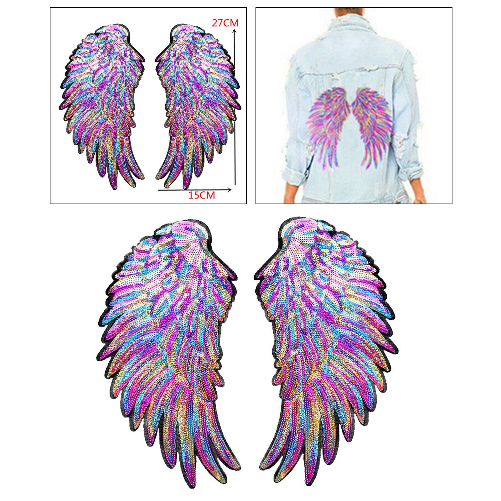 Rainbow Feather Sequin Sew Iron on Patches Badges Applique Craft Decor