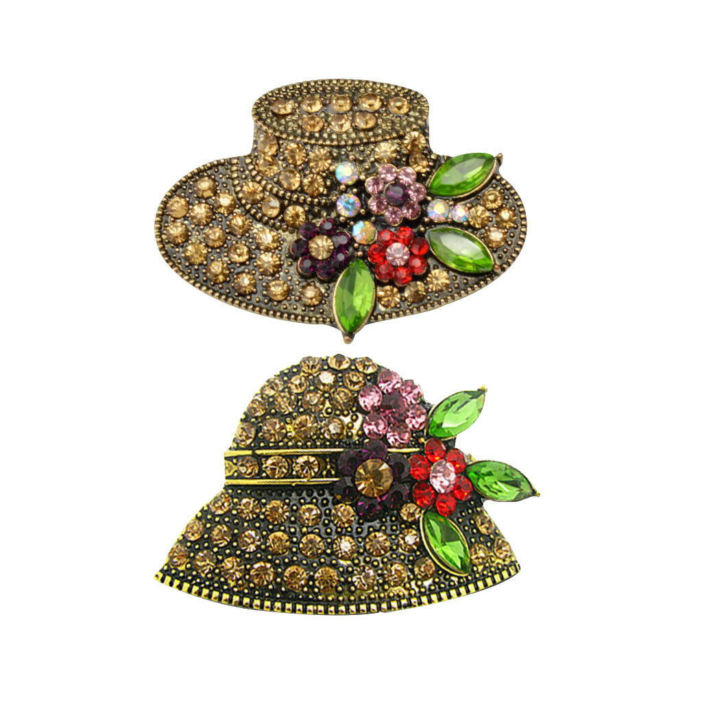 2 Pieces. Women's Fashion Brooch Hat-shaped With Red Crystal Embellishment