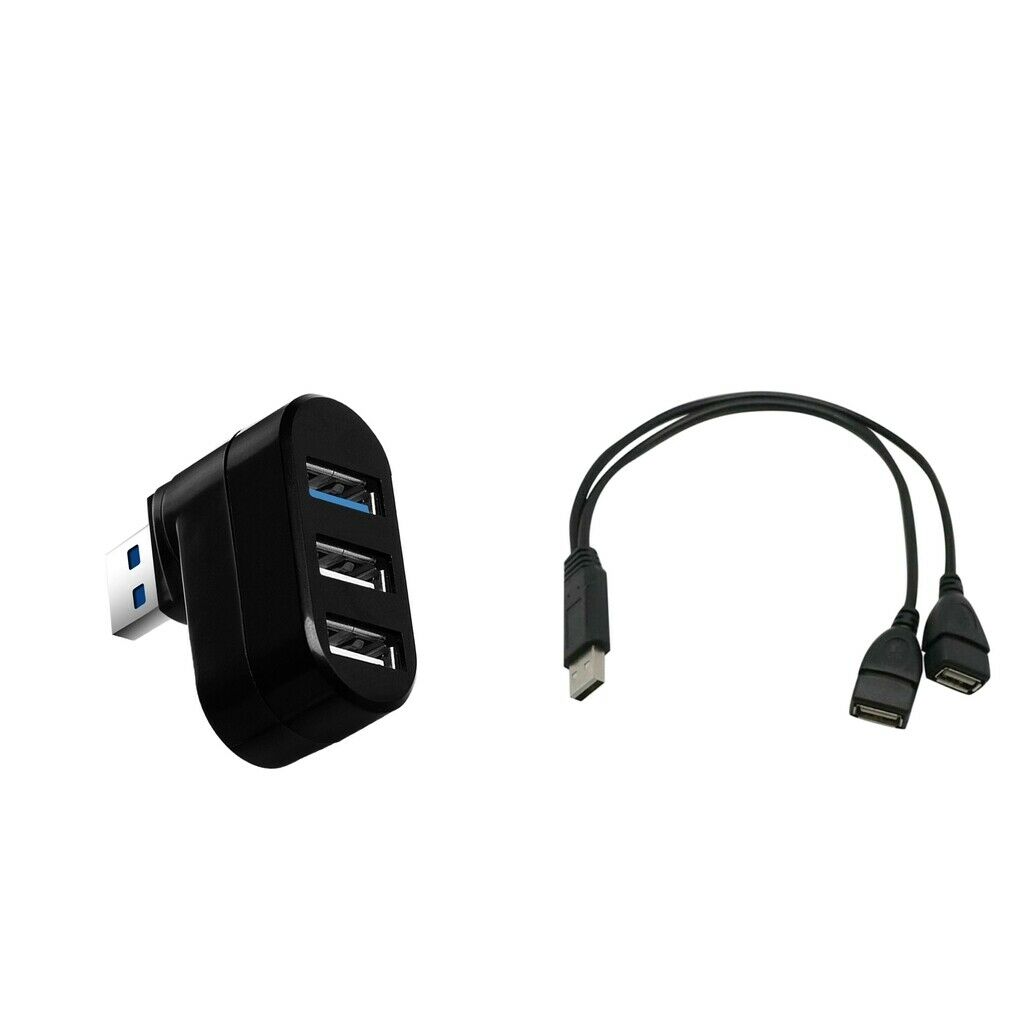 3-Port 180Â° Rotatable USB 3.0 2.0 Hub with USB 1 to 2 Y Splitter Cable