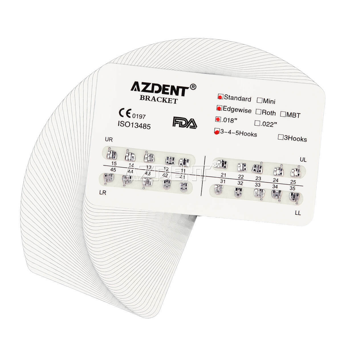 20 X AZDENT Dental Orthodontic Bracket Braces Standard Edgewise 018 Hooks 3-4-5