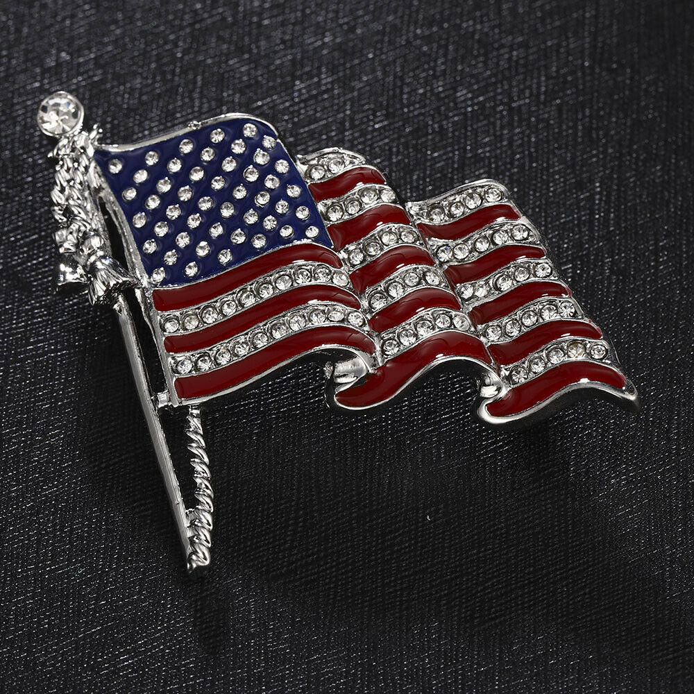 American Flag Rhinestones Crystal Brooch Pin Elegant Jewelry Lapel Fashion US