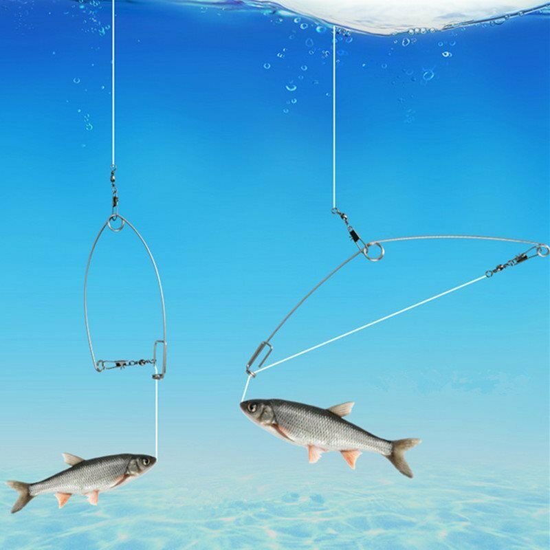 5pc Stainless Steel Camping Automatic Fishing Device Spring Ejection HookB Tt