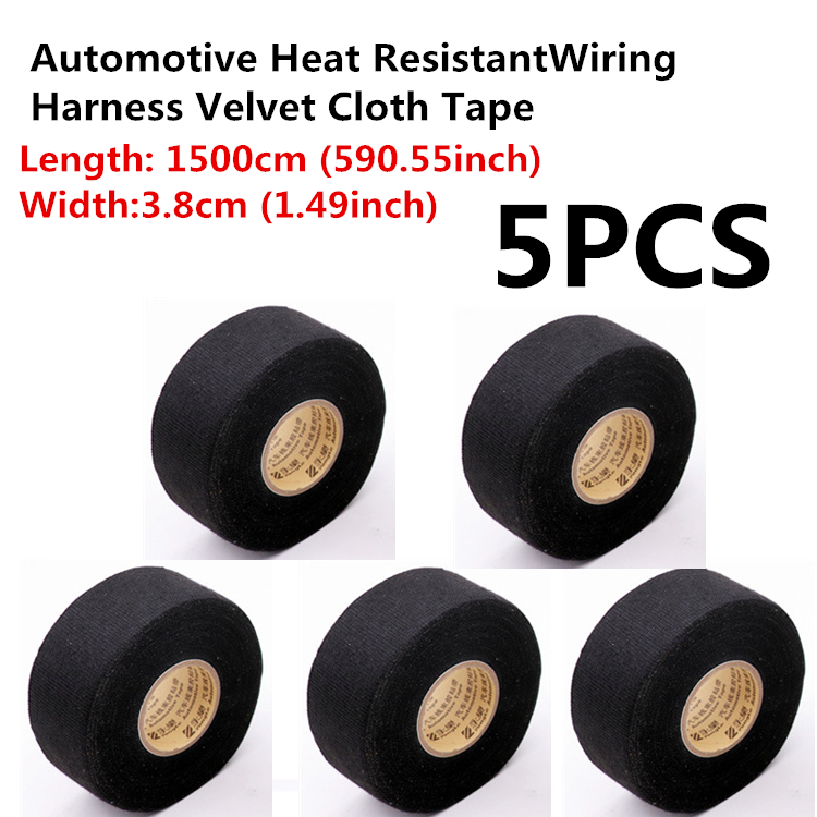 5PCS 38mm*15m Wiring Harness Velvet Cloth Tape For Car Automotive Heat Resistant