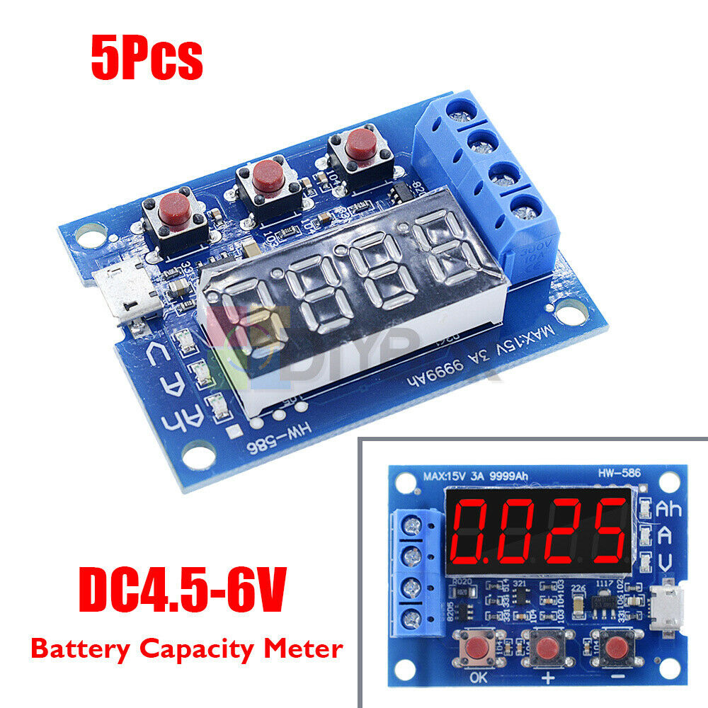 5Pcs 18650 Li-ion Lead-acid Battery Capacity Meter Discharge Tester Analyzer 3A