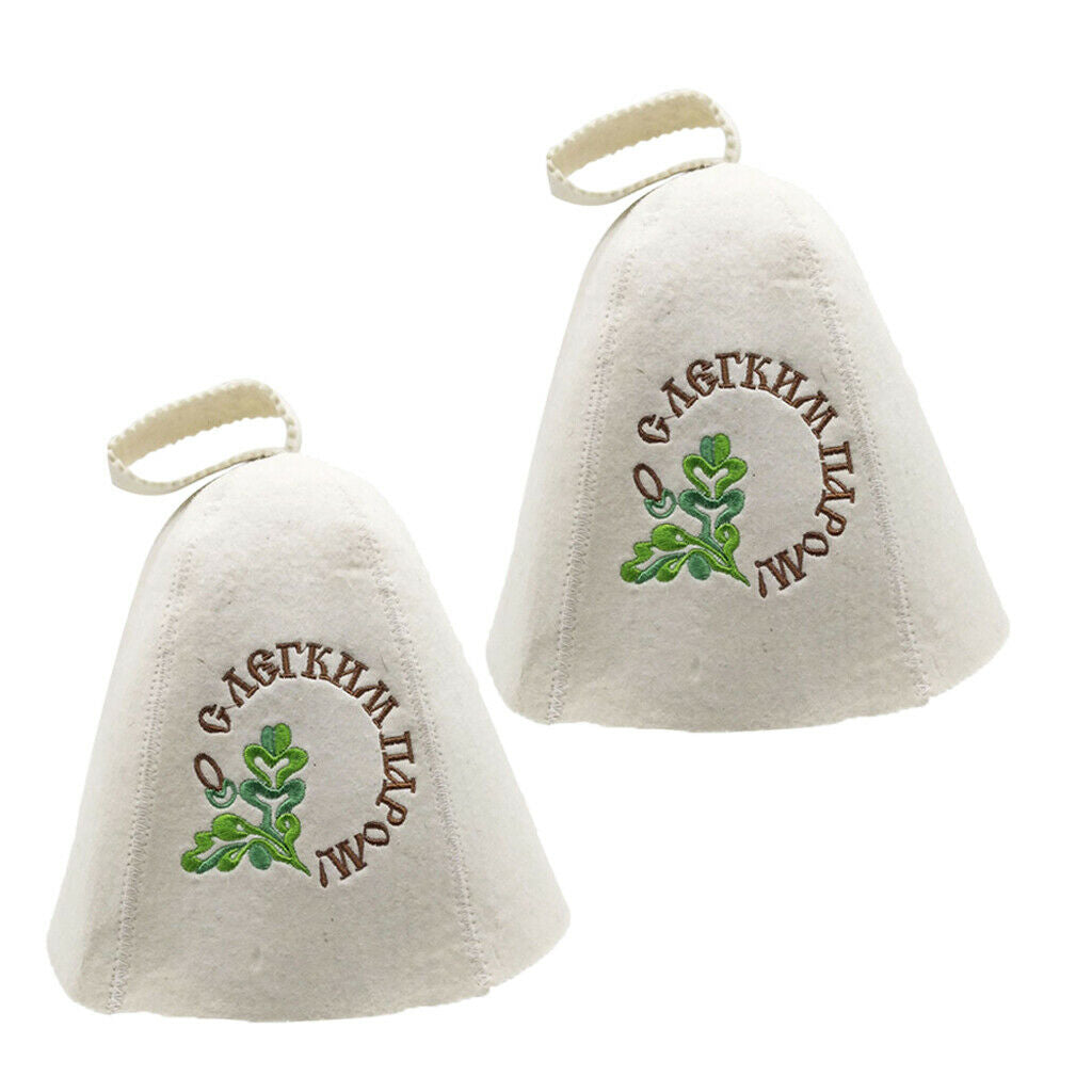 2xWool Hat for Sauna Banya Bath House Head Protection Embroidered Leaves