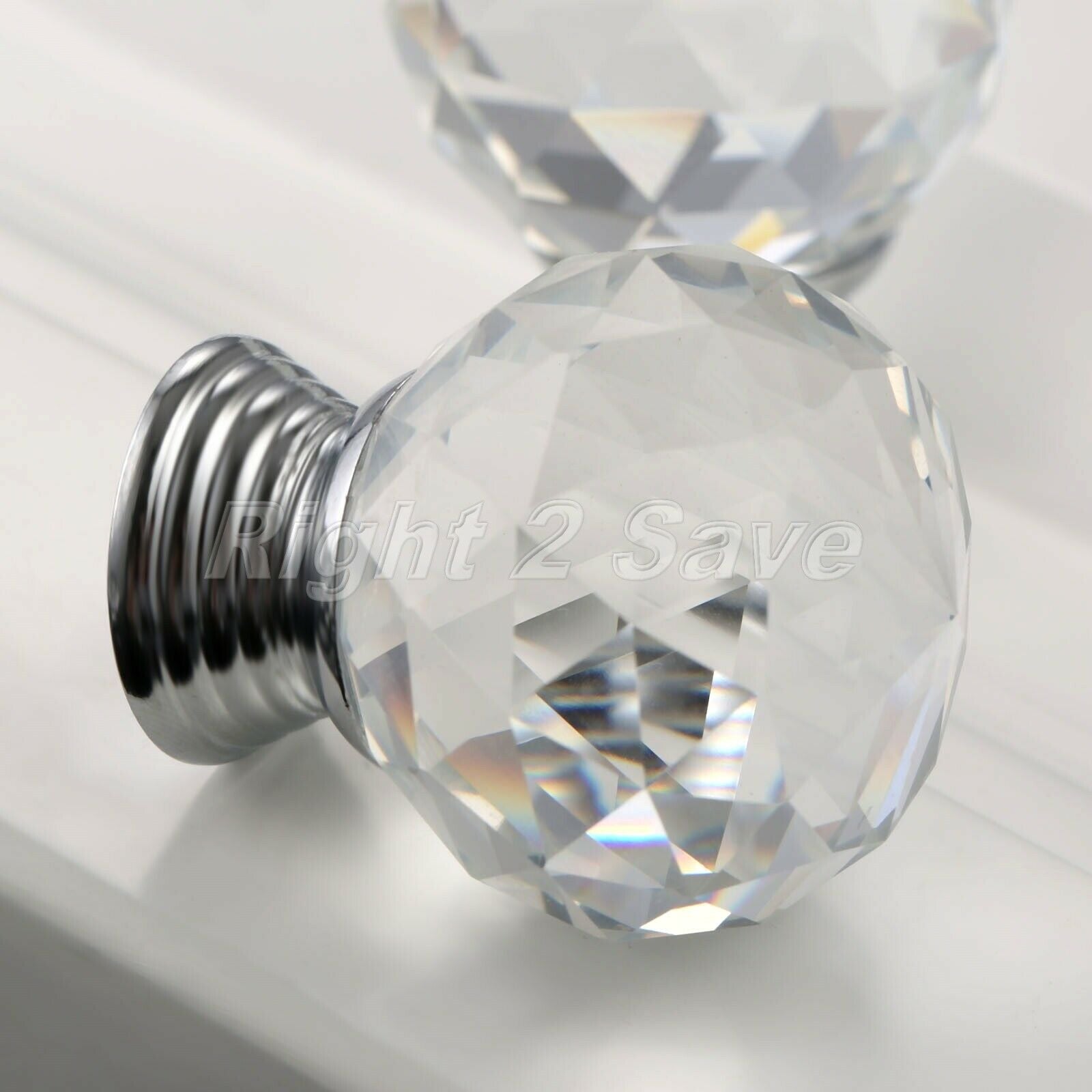 Clear 30mm Knob Crystal Glass Round Pull Cupboard Cabinet Drawer Handle 1PC