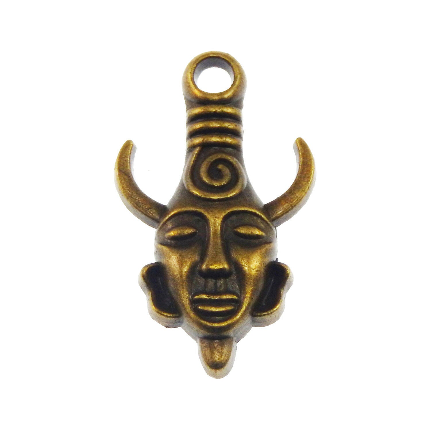 Antiqued Style Bronze Tone Alloy Man Head Horn Pendant Charm 26*20*5mm 20PCS
