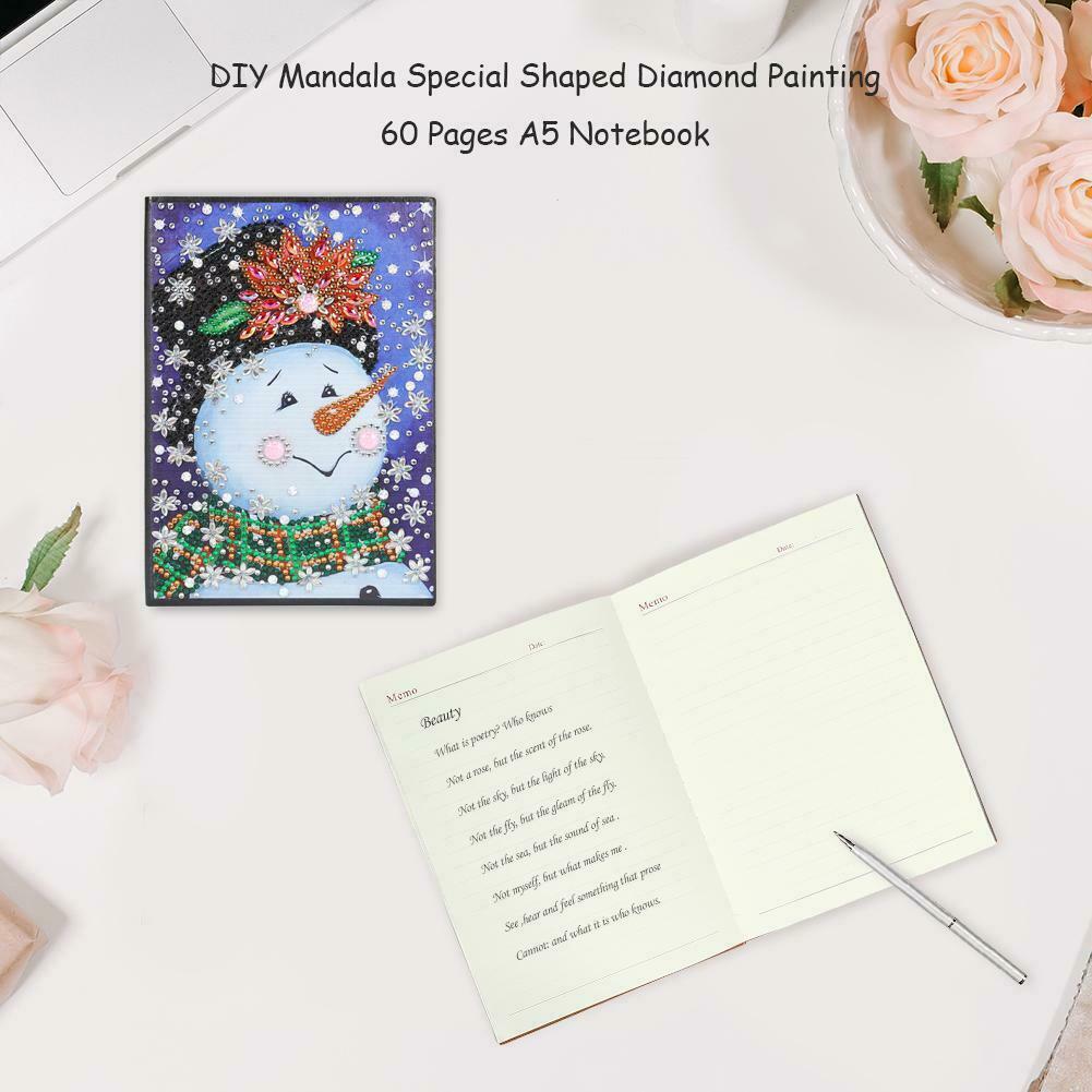 DIY Christmas Snowman Special Shaped Diamond Painting 60 Pages A5 Notebook @