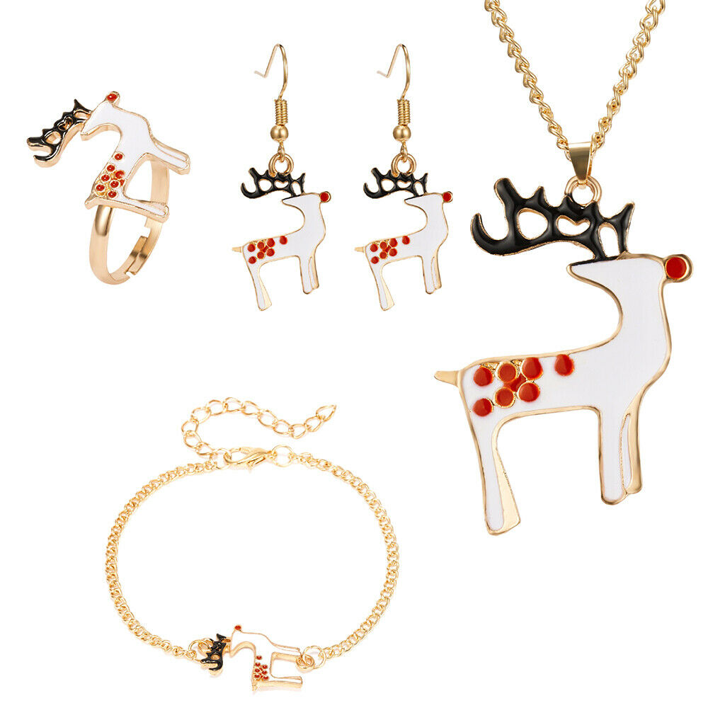 Christmas Jewelry Set Necklace Rings Bracelets Earring Decors Christmas Elk