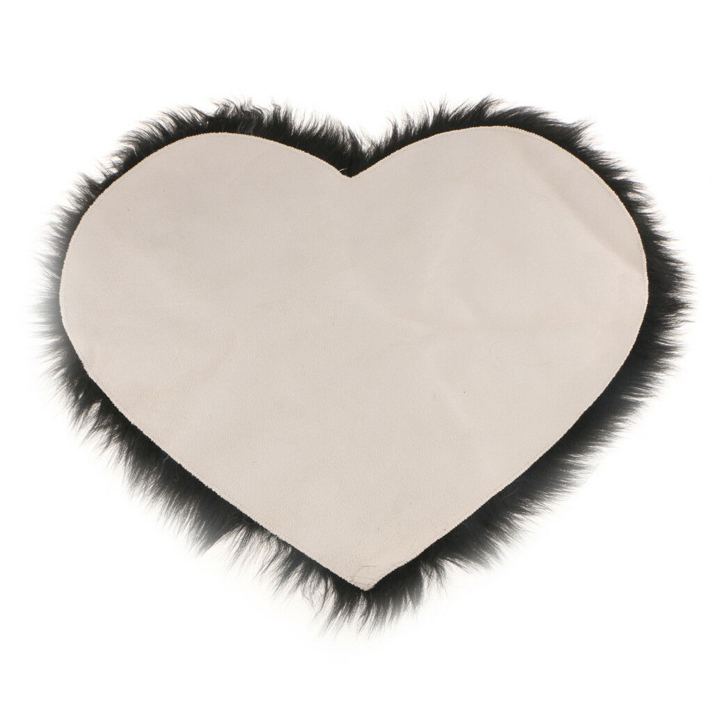 Love Shape Shaggy Silky 5cm Pile Sheepskin Area Rug Mat Floor Bedside Black