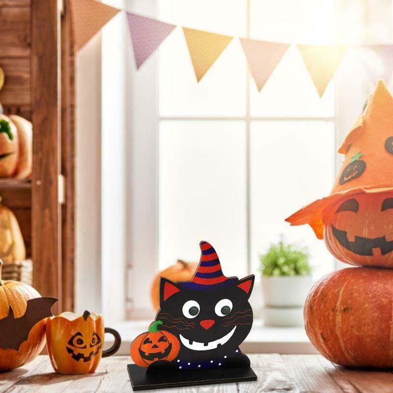 Pumpkin Black Cat Halloween Wooden Desktop Ornaments Creative Decor for Home