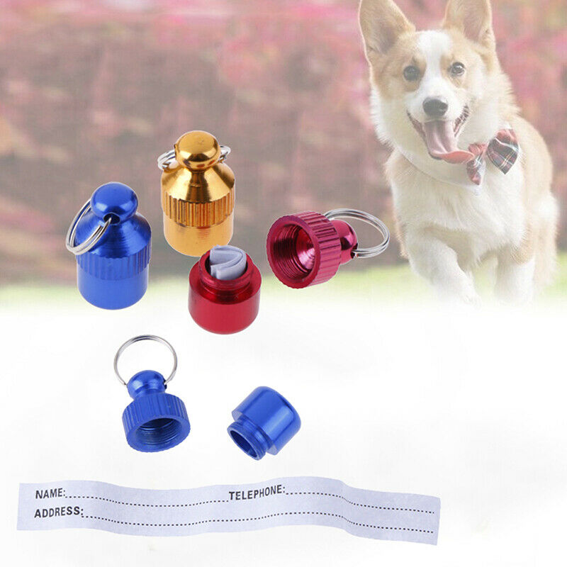 Anti-Lost Pet Dog Cat ID Name Address MINI Label Tag Storage Barrel Tube RanBDD