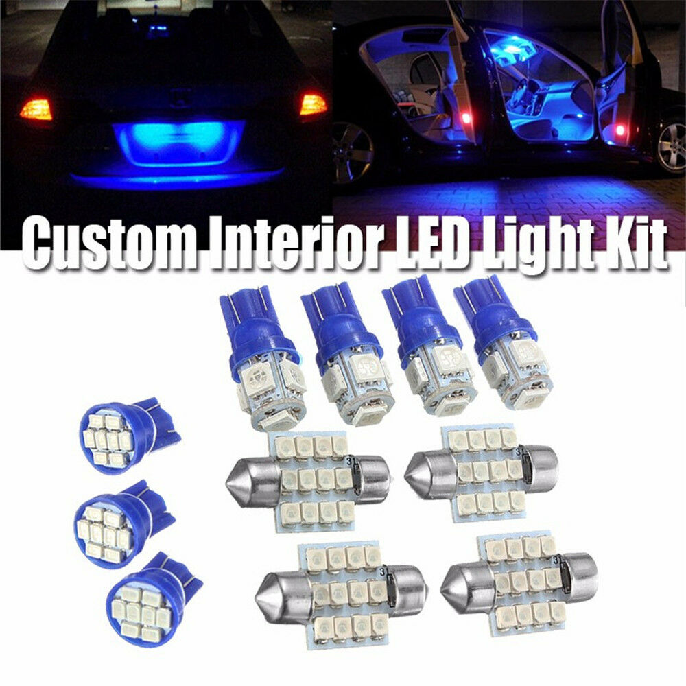 13x LED Blue Bulbs Car Interior T10&31mm Map Dome License Plate Light Lamp Kit
