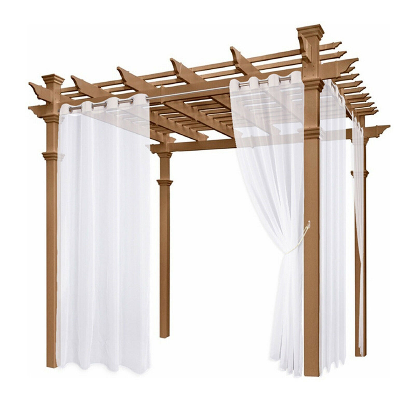 2pcs White Sheer Curtain Waterproof Drape with Tieback Pool Decorative
