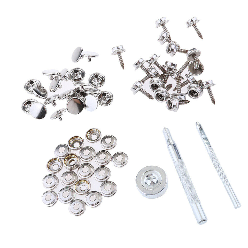 63Pcs Boat Marine Canvas Snap Fastener Button Cover Socket & Screw 15mm