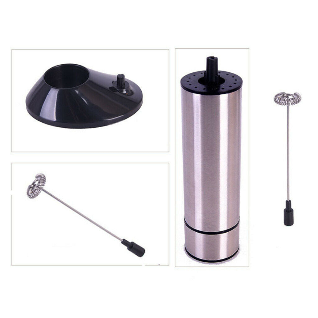 Two Spring Whisk Electric Milk Frother Mixer Hand Milk Foamer with Stand