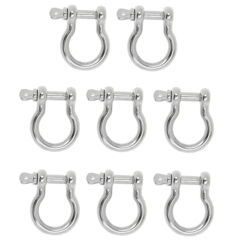 8pcs Sturdy Shackle Carabiner Bow Shape 304 Stainless Steel 6mm For Kayak Canoe