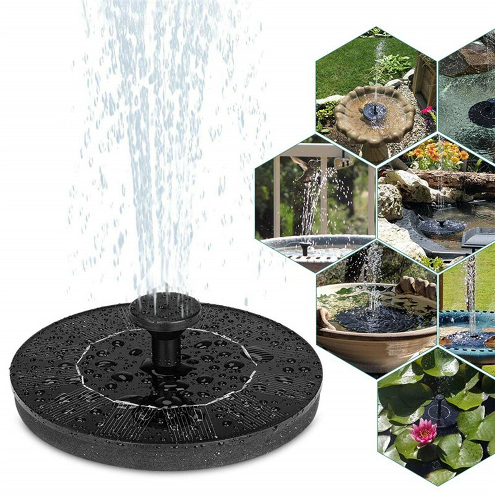 Rechargeable Bird Bath Solar Fountain Free Floating Water Pump with 6 Nozzle