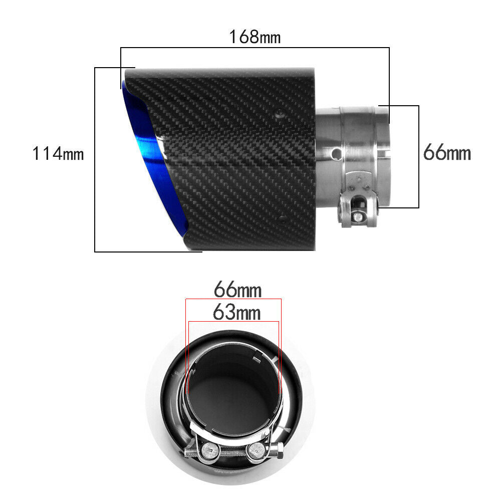 66mm Inlet Roasted Blue Carbon Fiber Steel Car Exhaust Pipe Tail Muffler End Tip