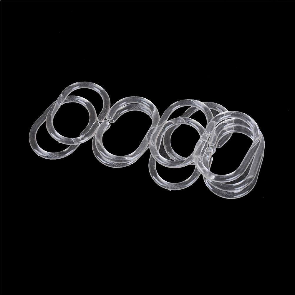 12pcs Plastic Clear C Type Bathroom Shower Curtain Liner Hook Hooks Rings.l8