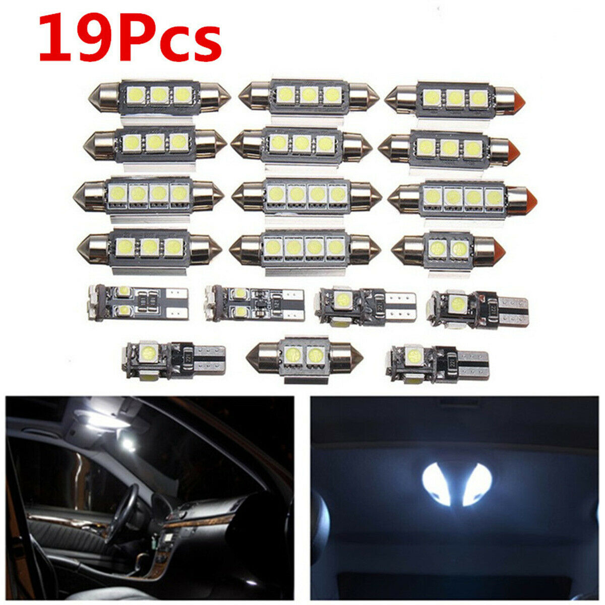 19X Car Interior Light  lamp  Dome Map License Plate Light Bulbs LED Package Kit