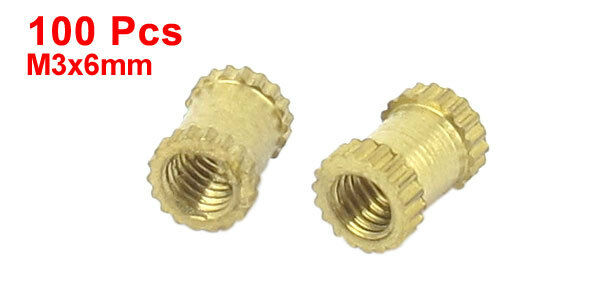 10Pcs M3x6mm Threaded Round Metal Knurl Thread Insert Nuts Brass Tone