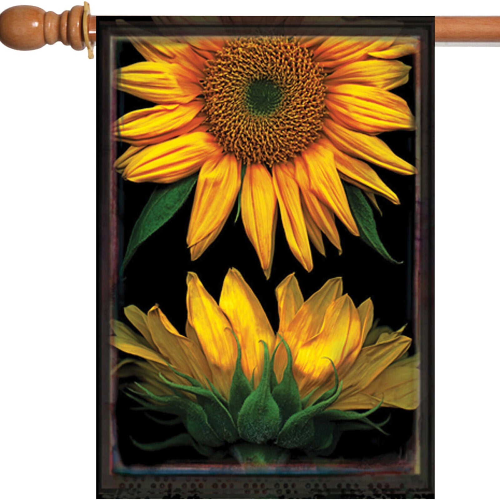 Toland Sunflowers on Black 28 x 40 Bright Yellow Flower Portrait House Flag