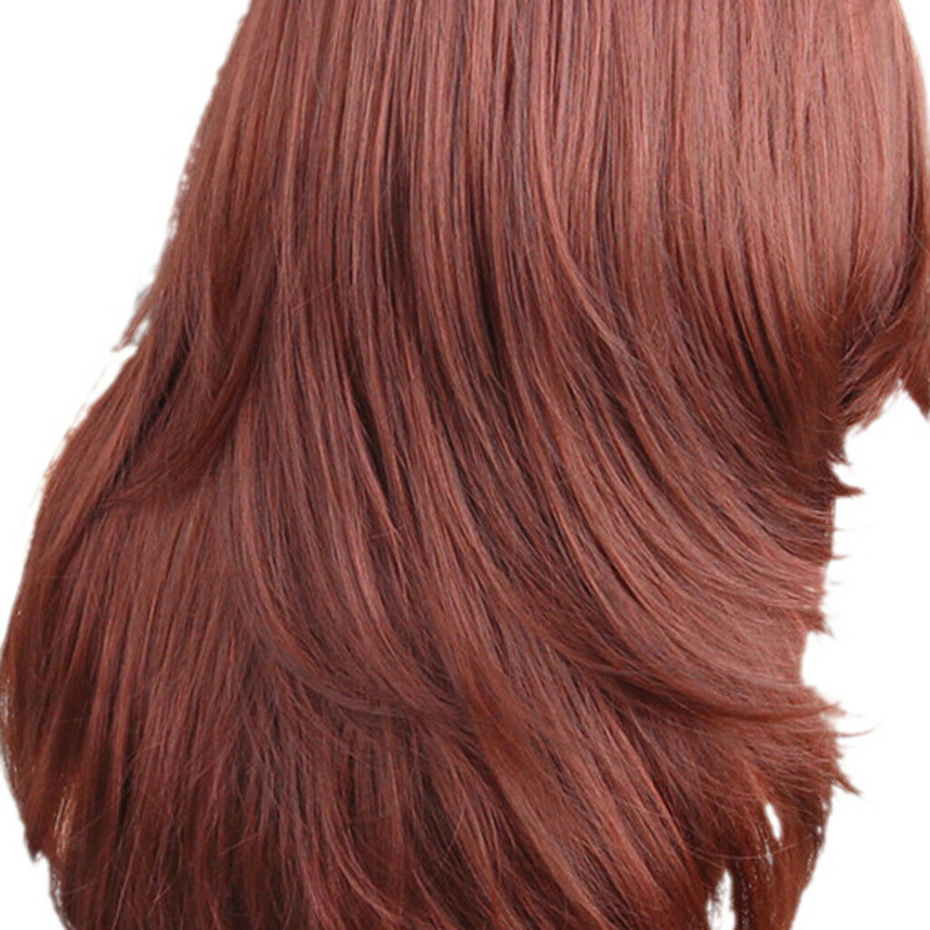 Female Red Long Wig Women Naturally Curled Straight Wigs Synthetic Synthetic