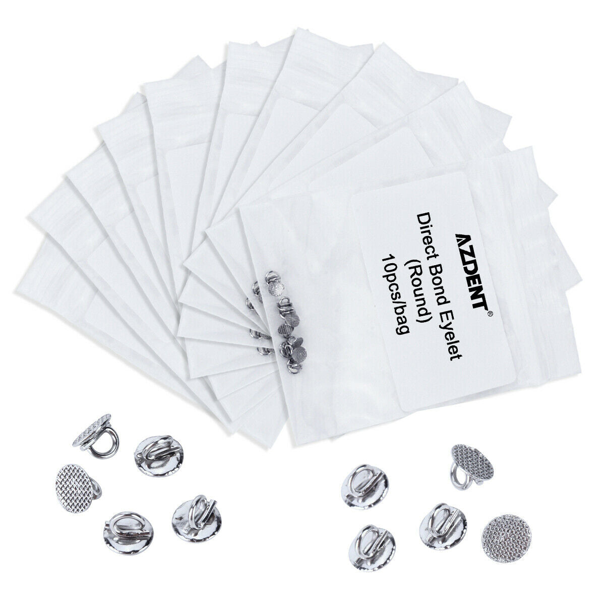 20 X Dental Ortho Direct Bond Eyelets Crimpable Hook Lingual Buttons Round Base