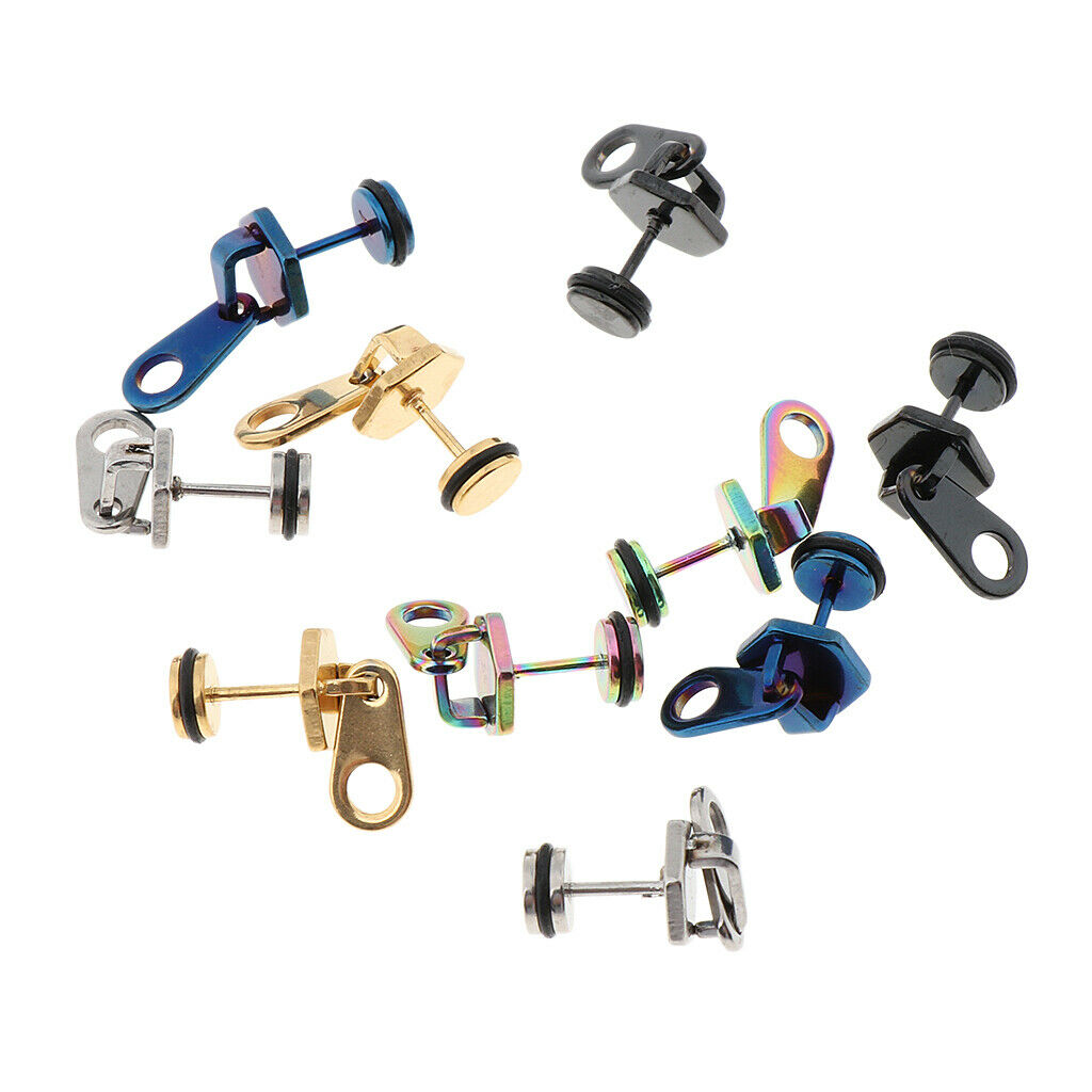 5Pairs Fashion Mens Jewelry Drop Dangle Earrings Zipper Pendant Stainless Steel