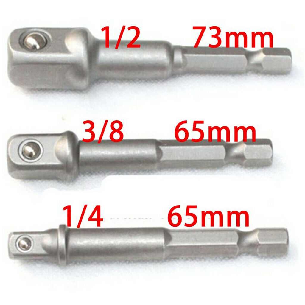 3 Packs 1/2" 3/8" 1/4" Socket Bit Adapter Impact Drill Wind Batch Rod Set