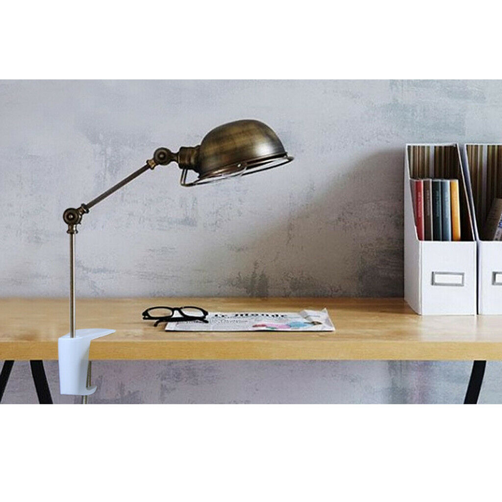 Metal Adjustable Arm Desk Clamp Table Lamp Clip Holder Stand White