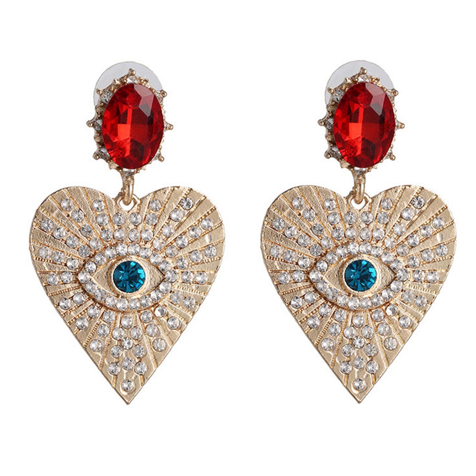 Fashion Women Crystal Rhinestone Big Heart Eyes Drop Dangle Statement Earrings