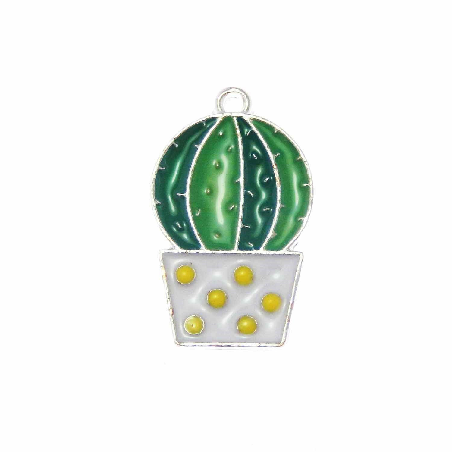 Lot of 10 Green Enamel Plated Zinc Alloy Prickly Pear Charm Pendant 24x15 MM
